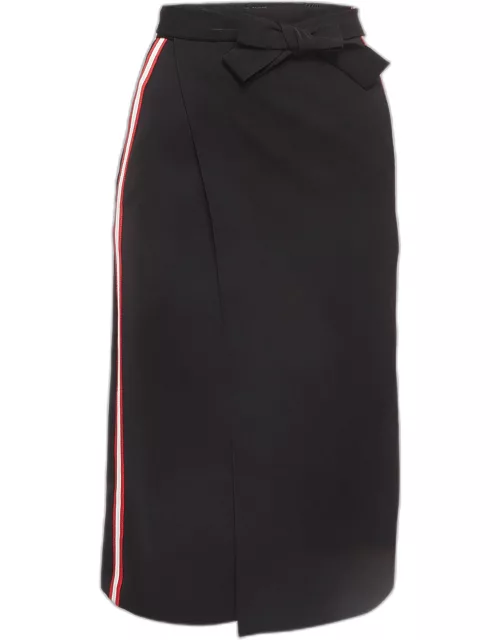 Maje Black Side Stripe Crepe Pencil Wrap Skirt