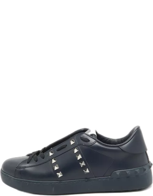 Valentino Navy Blue Leather Rockstud Low Top Sneaker