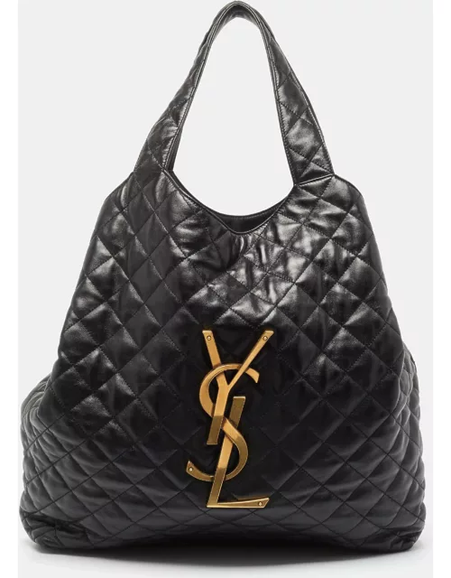 Saint Laurent Black Quilted Leather Maxi Icare Shopper Tote