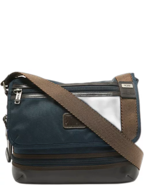 TUMI Blue/Brown Nylon and Leather Glenview Expandable Messenger Bag