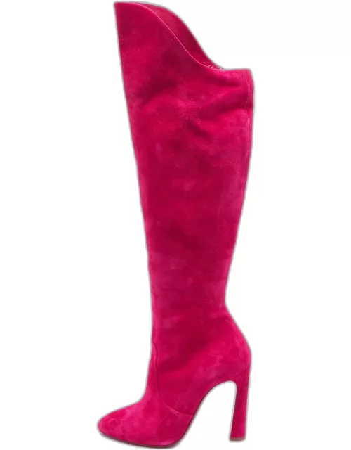 Christian Louboutin Pink Suede Knee Length Boot