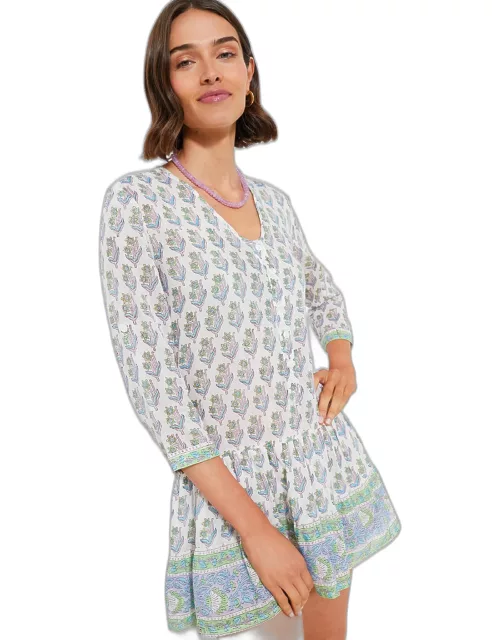 Green Turquoise Print Popover Flounce Dres