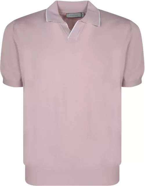 Canali Open Edges White/pink Polo Shirt
