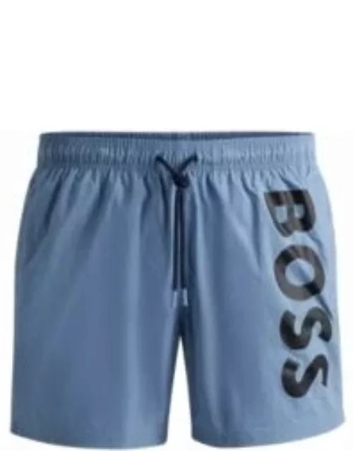 Vertical-logo-print swim shorts in quick-dry poplin- Light Blue Men's Swim Short