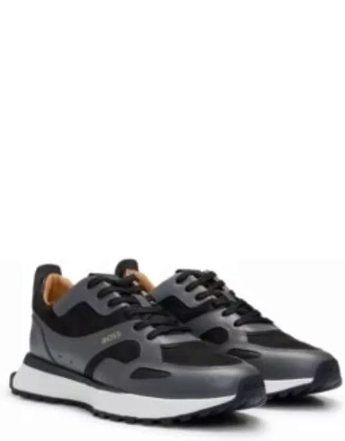 Leather trainers with layered uppers and padded collar- Dark Grey Men's Sneaker