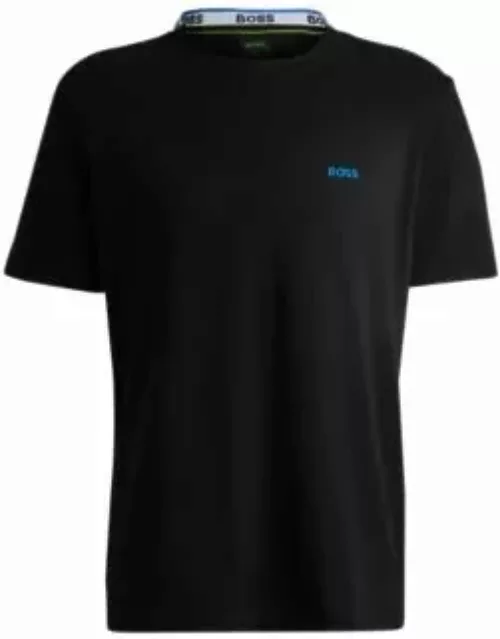 Cotton-piqu T-shirt with Oxford-jacquard back collar- Black Men's T-Shirt