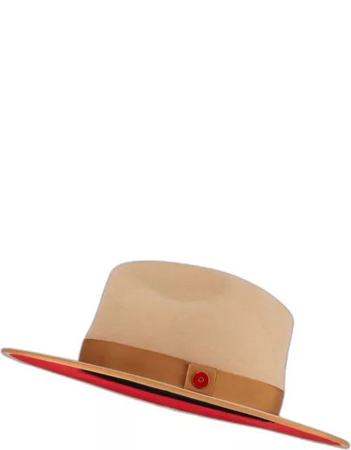 Queen Red-Brim Wool Fedora Hat, Beige