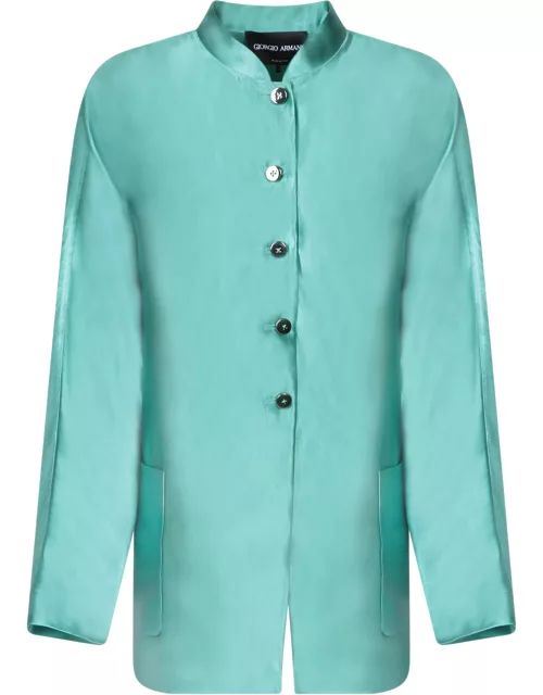 Giorgio Armani Aqua Green Silk And Linen Caban Jacket