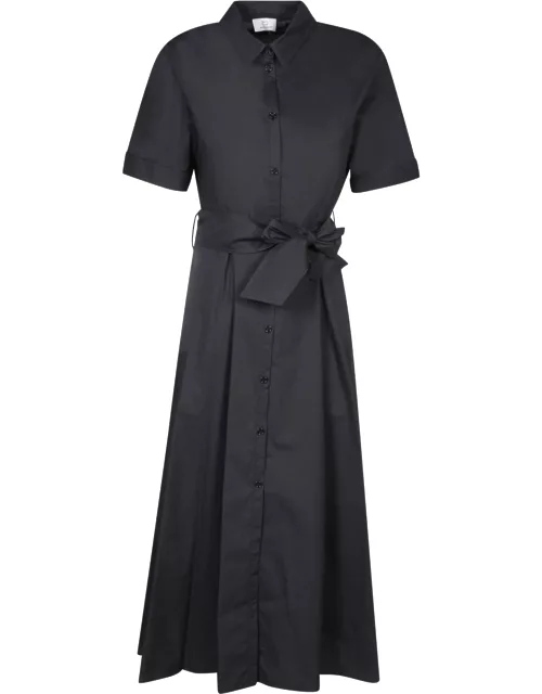 Woolrich Black Belted Midi Shirt Dres