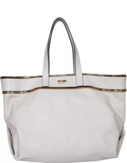 Moschino White Leather Shopper Bag