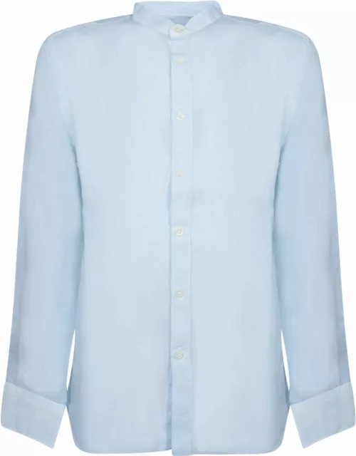 120% Lino Sky Blue Mandarin Collar Shirt