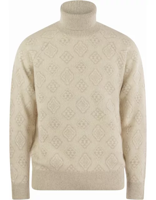 Brunello Cucinelli Geometric Jacquard Turtleneck Sweater In Alpaca, Cotton And Woo