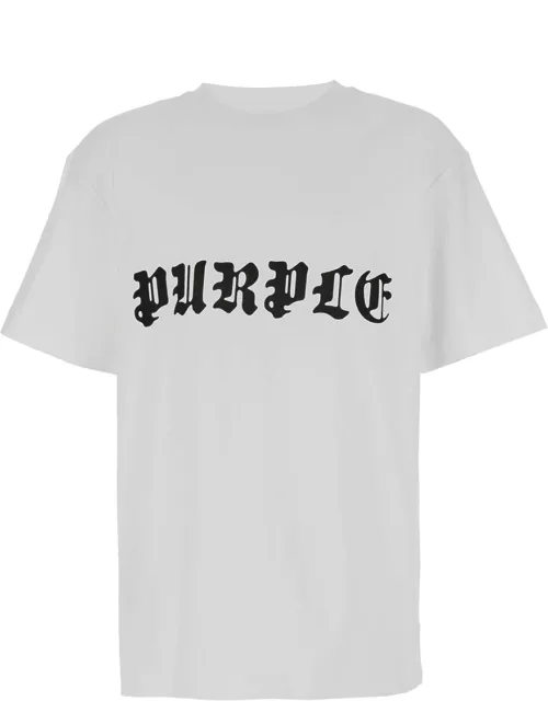 Purple Brand White T-shirt With Gothic Logo Lettering Print In Jersey Man