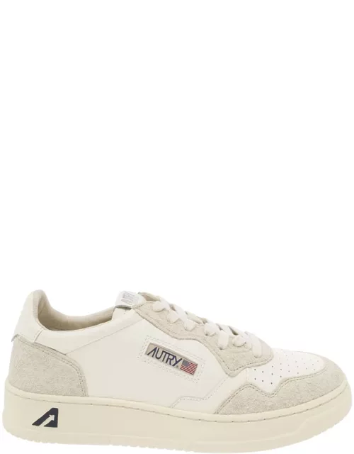 Autry medalist Beige And White Low Top Sneakers With Logo Detail In Leather Man