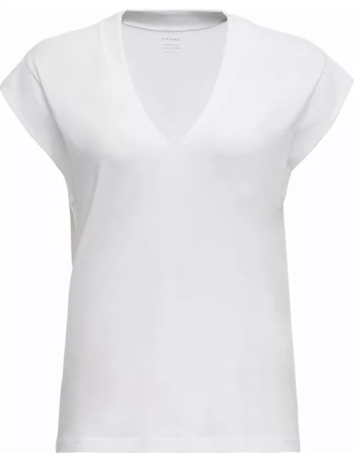 Frame White Cotton V-neck T-shirt