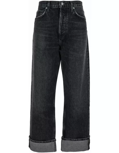 AGOLDE fran Black Bootcut Jeans With Cuffs In Denim Woman