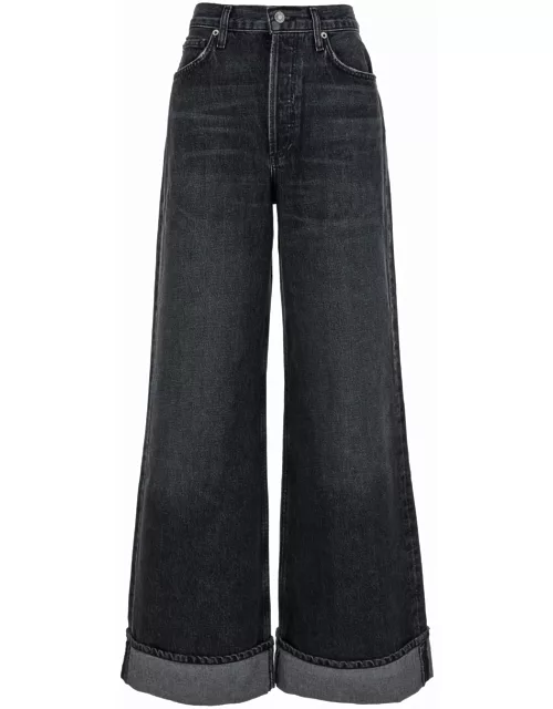 AGOLDE dame Black Flared Jeans With Cuffs In Denim Woman