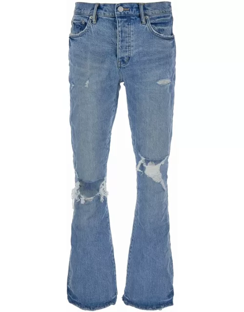 Purple Brand Light Blue Flared Jeans With Rips In Cotton Denim Man