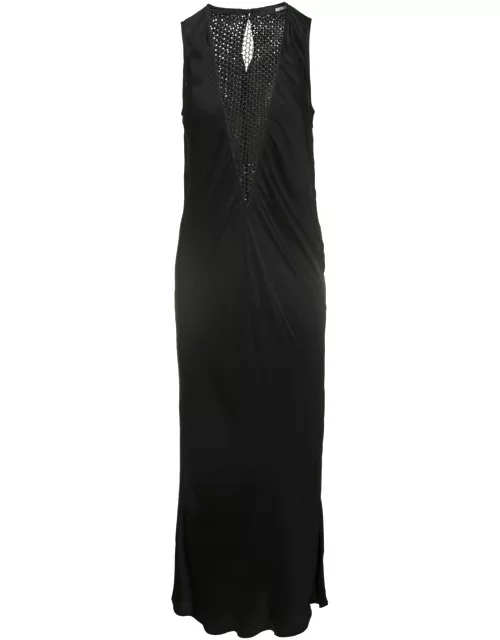 Rotate by Birger Christensen Midi Black Dress With Plunging V Neck With Mesh Insert In Viscose Woman