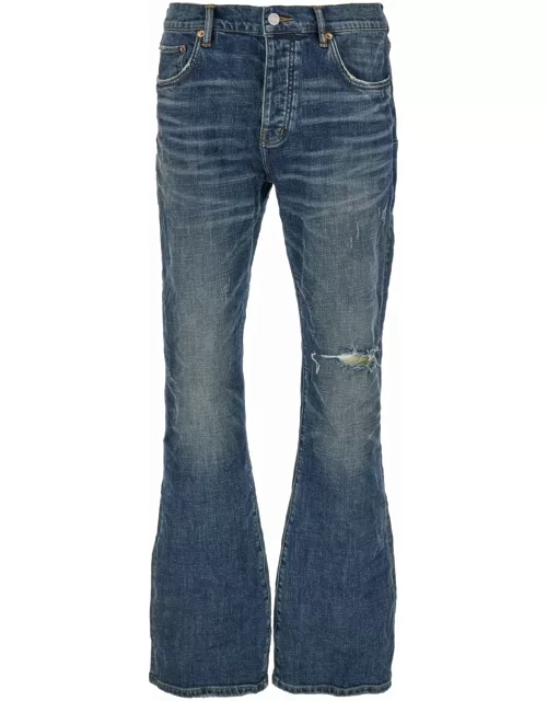 Purple Brand Blue Flared Jeans With Faded Effect In Cotton Denim Man