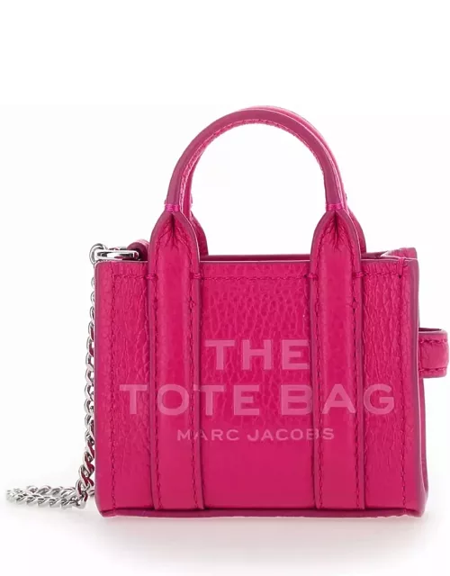 Marc Jacobs the Nano Tote Bag Fuchsia Key-chain With Embossed Logo In Hammered Leather Woman