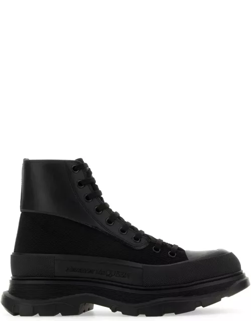 Alexander McQueen Black Canvas And Leather Boxer Ankle Boot