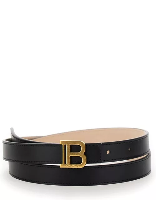 Balmain b Belt Black Belt With B Buckle In Leather Woman