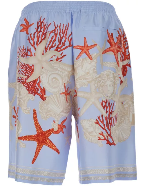 Versace Multicolor Shorts With Seabed Print In Silk Man