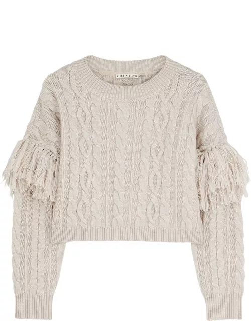 Free People Marilyn Feather-trimmed Ribbed top - Ivory - S (UK 8-10 / S)