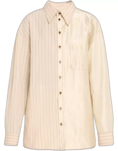 Colorblock Striped Jumbo Button-Front Shirt