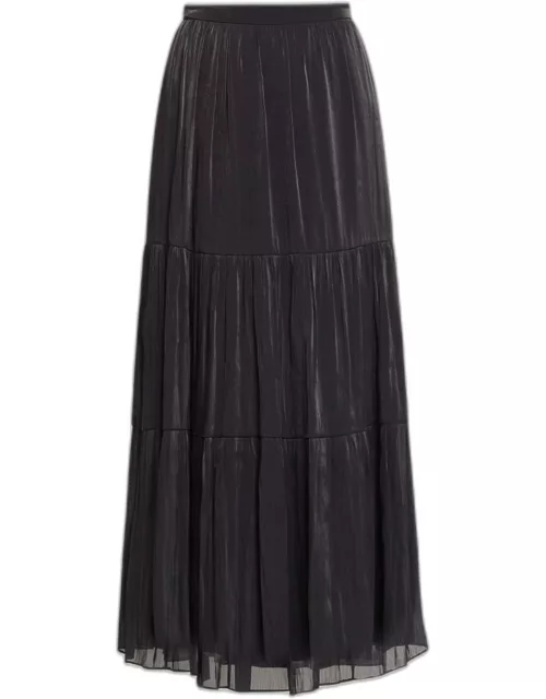 Marella Tiered Metallic Shimmer Maxi Skirt