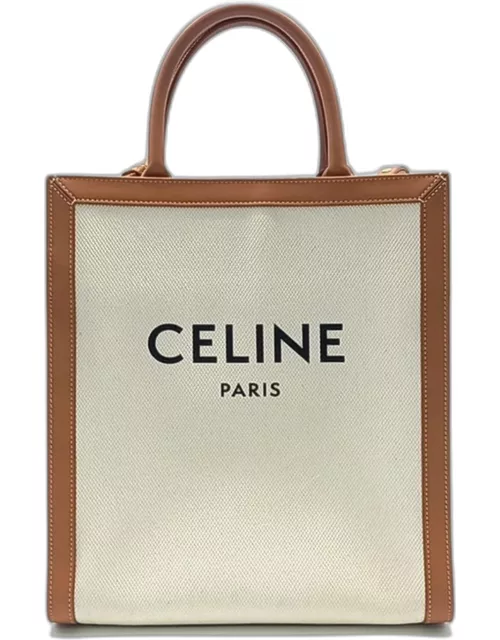 Celine Beige/Brown Fabric and Leather Small Cabas Vertical Tote Bag