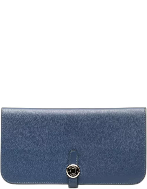 Hermes Blue Evercolor Leather Dogon Wallet