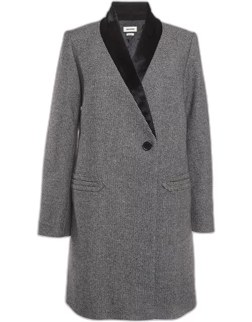 Zadig & Voltaire Black Fur Trim Patterned Wool Coat