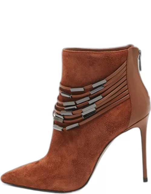 Le Silla Brown Suede Embellished Pointed Toe Ankle Bootie