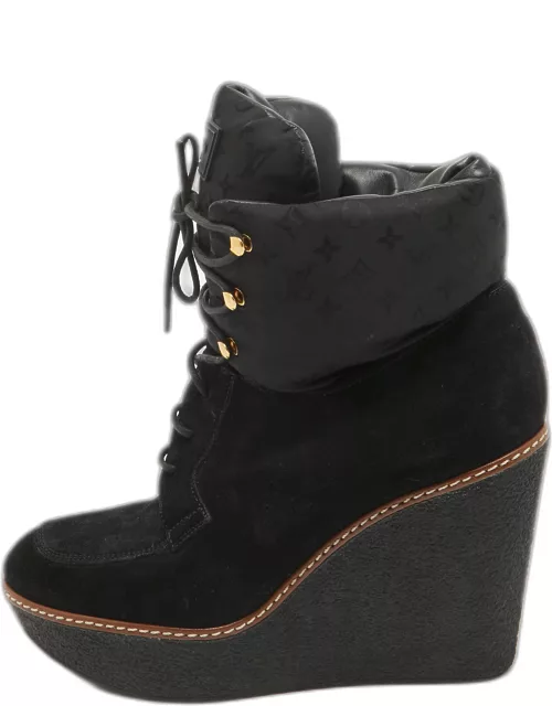 Louis Vuitton Black Monogram Nylon and Suede Ankle Boot