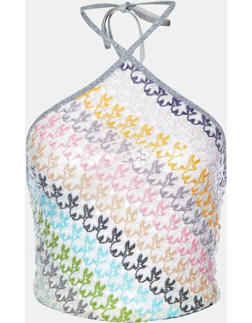 Missoni Multicolor Sequined Knit Halter Neck Crop Top