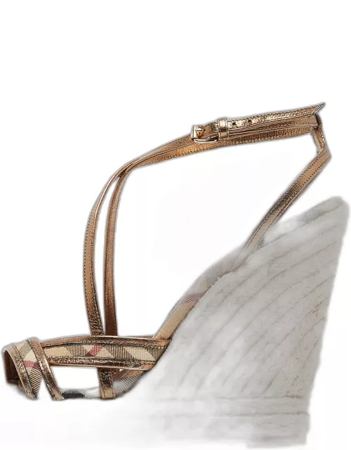 Burberry Gold Leather and Canvas Espadrilles Sandal