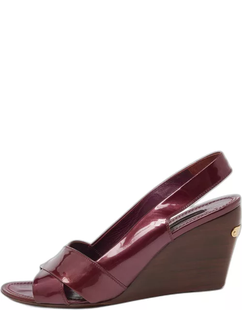 Louis Vuitton Burgundy Patent Leather Wedge Slingback Sandal