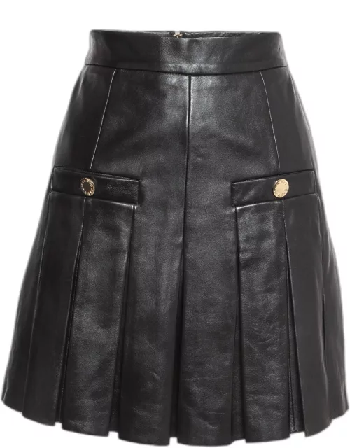 Sandro Black Leather Pleated Mini Skirt