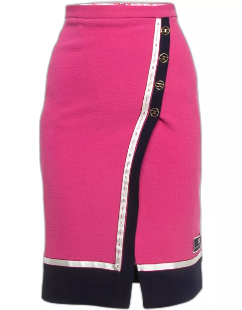Elisabetta Franchi Pink Crinkle Wool Midi Skirt
