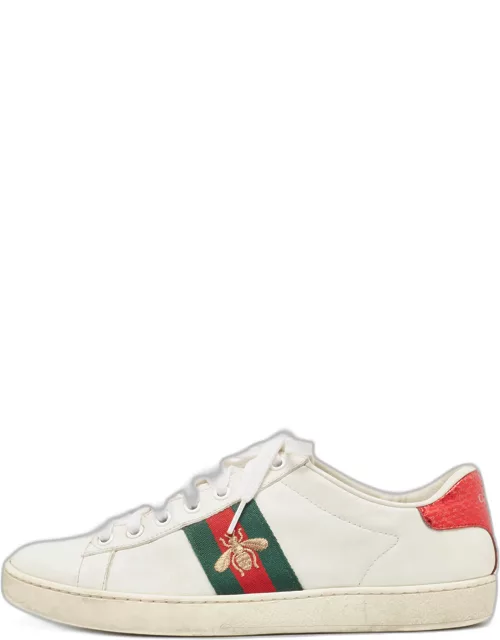 Gucci White Leather Embroidered Bee Ace Sneaker