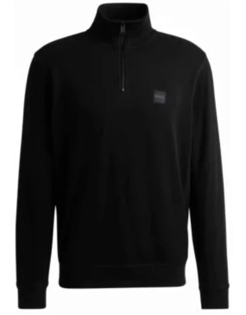 Cotton-terry zip-neck sweatshirt with logo patch- Black Men's Tracksuit