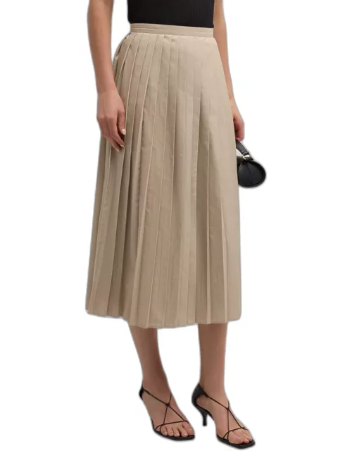 Pleated Cotton Poplin Midi Skirt