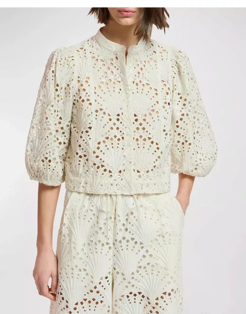 Fuddie Broderie Anglaise Puff-Sleeve Shirt