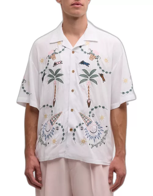 Men's Embroidered Palms Camp Shirt