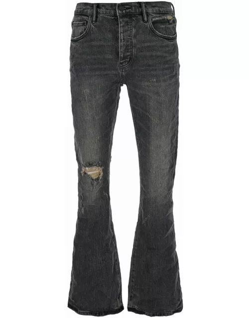 Purple Brand Black Flared Jeans With Crinkled Effect In Stretch Cotton Denim Man