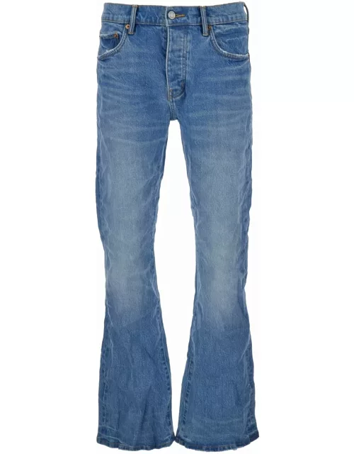 Purple Brand Blue Flared Jeans With Crinkled Effect In Stretch Cotton Denim Man