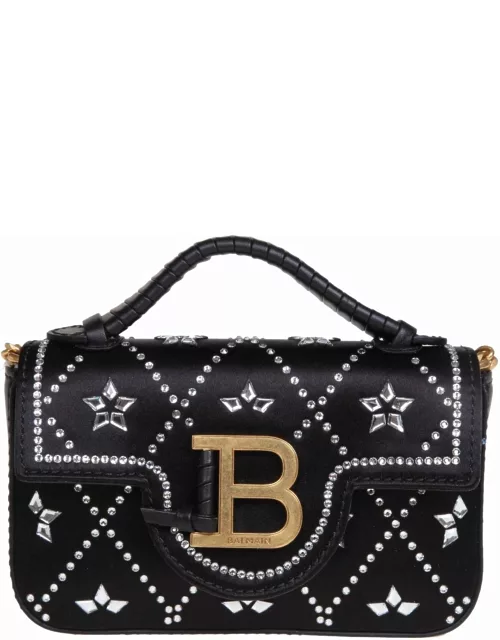 Balmain Buzz Mini Bag In Satin And Leather With Applied Stone