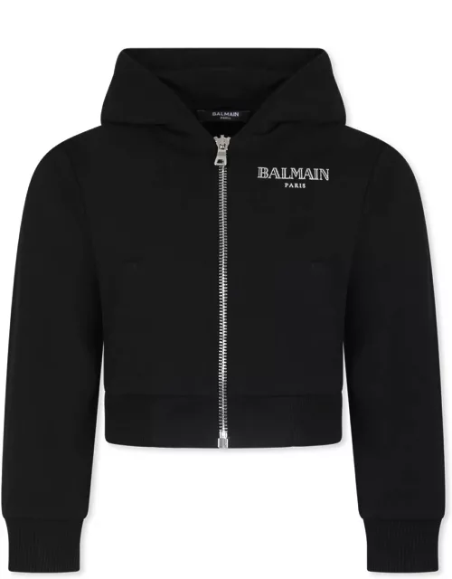 Balmain Black Crop Sweatshirt For Girlwith Logo